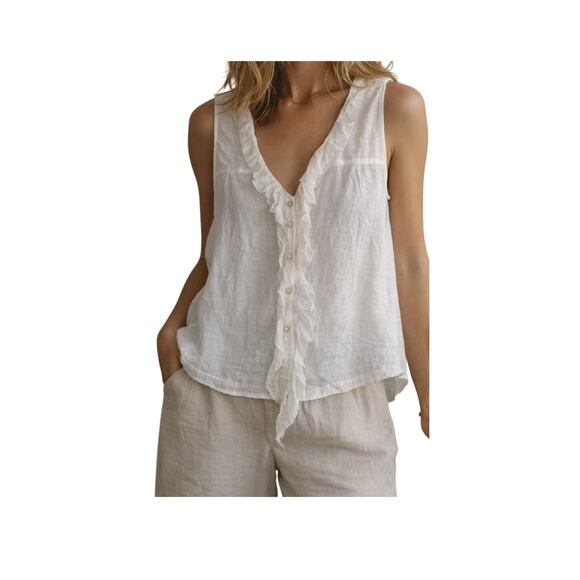 Cotélac Tops - Cotelac Vintage 90s White Gauze Cotton Ruffle Button Top 8